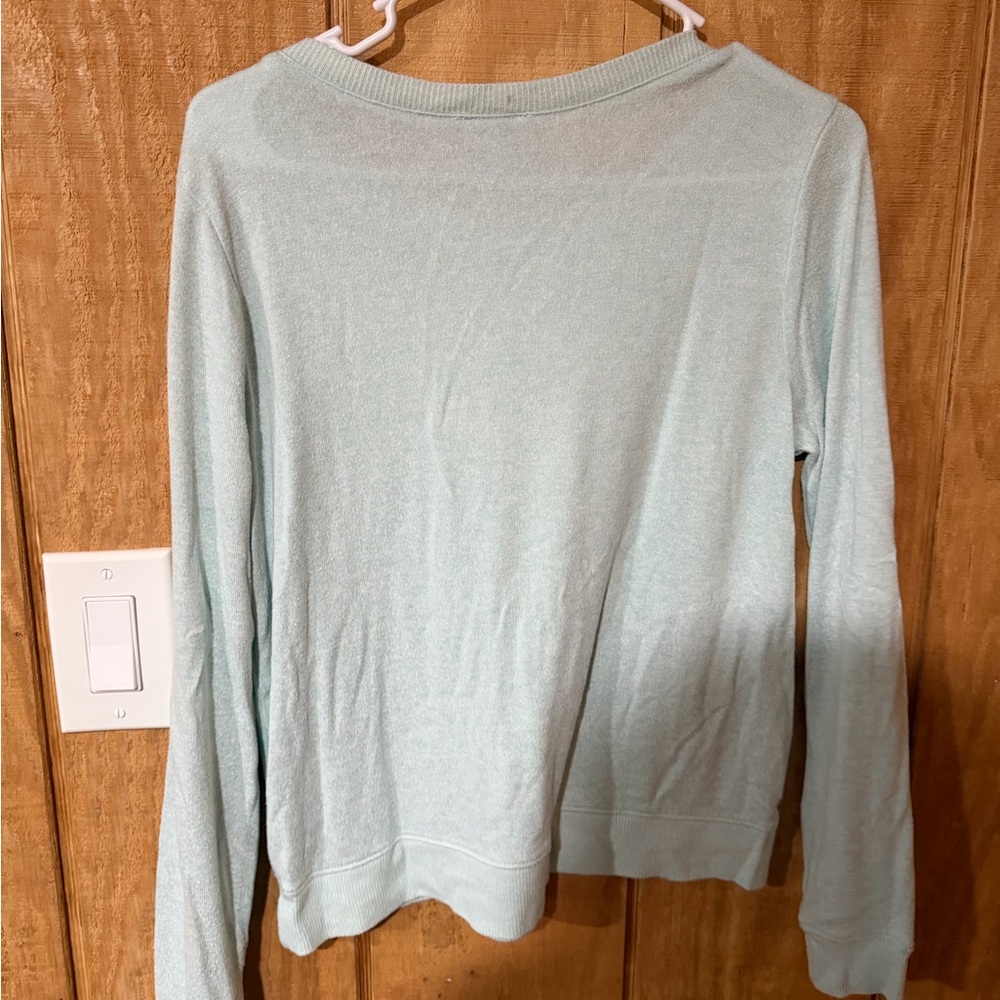 Women’s J Crew Mint Green Button-Shoulder Sweatshirt - Picture 5 of 6